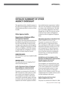 detAILed SUMMArY OF Other AGenCY OverSIGht AppendIx L