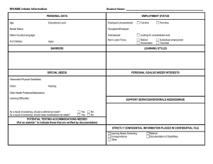 WVABE Intake Information PERSONAL DATA EMPLOYMENT STATUS