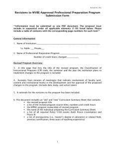 Revisions to WVBE-Approved Professional Preparation Program Submission Form
