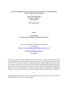 GUIDE TO REBUILDING GOVERNANCE IN STABILITY OPERATIONS: Derick W. Brinkerhoff