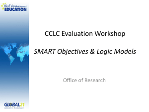 CCLC Evaluation Workshop  SMART Objectives &amp; Logic Models Office of Research