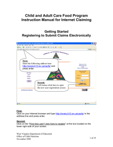 Child and Adult Care Food Program Instruction Manual for Internet Claiming