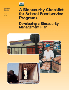 A Biosecurity Checklist for School Foodservice Programs Developing a Biosecurity