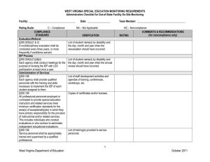 WEST VIRGINIA SPECIAL EDUCATION MONITORING REQUIREMENTS