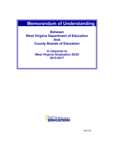 Memorandum of Understanding Between West Virginia Department of Education