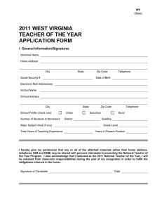 2011 WEST VIRGINIA TEACHER OF THE YEAR APPLICATION FORM