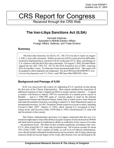 CRS Report for Congress The Iran-Libya Sanctions Act (ILSA) Summary