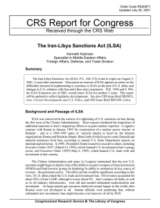 CRS Report for Congress The Iran-Libya Sanctions Act (ILSA) Summary