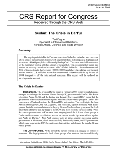 CRS Report for Congress Sudan: The Crisis in Darfur Summary