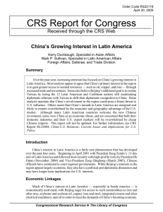 CRS Report for Congress China’s Growing Interest in Latin America