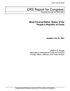 CRS Report for Congress Most-Favored-Nation Status of the People’s Republic of China