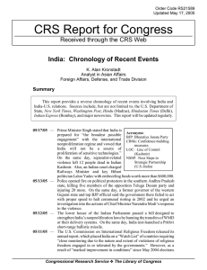 CRS Report for Congress India:  Chronology of Recent Events Summary