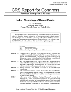 CRS Report for Congress India:  Chronology of Recent Events Summary