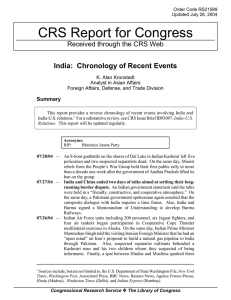 CRS Report for Congress India:  Chronology of Recent Events Summary