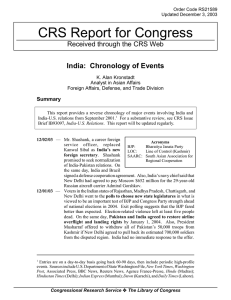 CRS Report for Congress India: Chronology of Events Summary