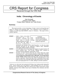 CRS Report for Congress India: Chronology of Events Summary