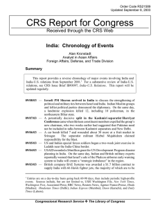 CRS Report for Congress India:  Chronology of Events Summary