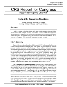 CRS Report for Congress India-U.S. Economic Relations Received through the CRS Web Summary