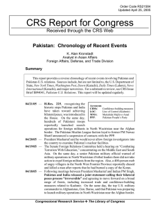 CRS Report for Congress Pakistan:  Chronology of Recent Events Summary