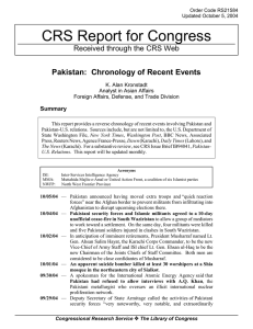 CRS Report for Congress Pakistan:  Chronology of Recent Events Summary