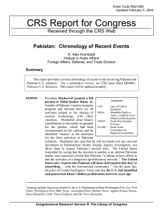 CRS Report for Congress Pakistan:  Chronology of Recent Events Summary
