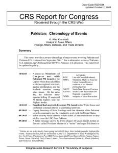 CRS Report for Congress Pakistan: Chronology of Events Summary