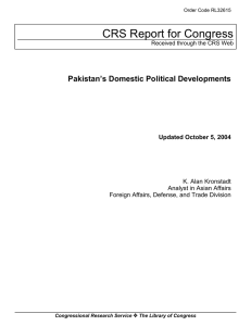 CRS Report for Congress Pakistan’s Domestic Political Developments Updated October 5, 2004