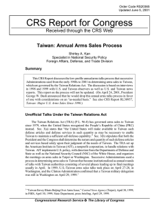 CRS Report for Congress Taiwan: Annual Arms Sales Process Summary