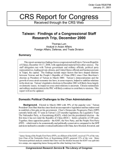 CRS Report for Congress Taiwan:  Findings of a Congressional Staff