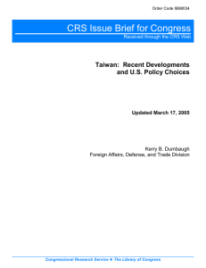 CRS Issue Brief for Congress Taiwan:  Recent Developments