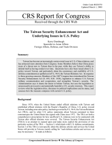 CRS Report for Congress The Taiwan Security Enhancement Act and