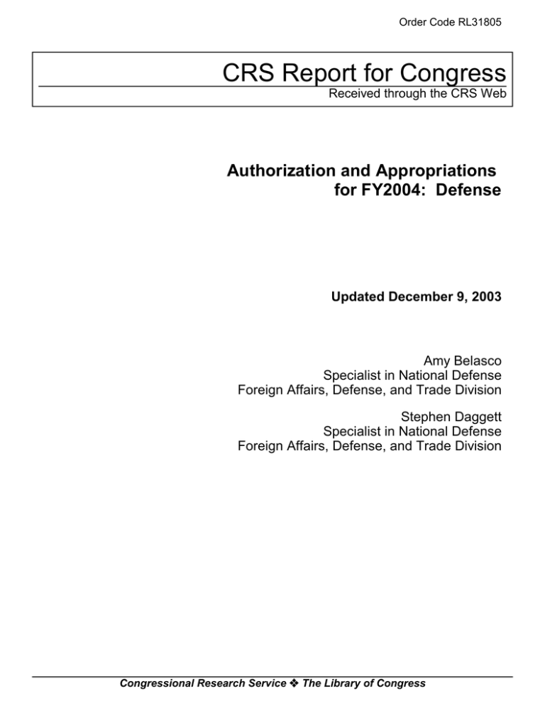 CRS Report For Congress Authorization And Appropriations For FY2004 ...