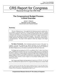 CRS Report for Congress The Congressional Budget Process: A Brief Overview