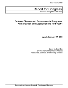 Report for Congress Defense Cleanup and Environmental Programs: Updated January 17, 2001