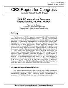 CRS Report for Congress HIV/AIDS International Programs: Appropriations, FY2002 - FY2004