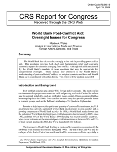 CRS Report for Congress World Bank Post-Conflict Aid: Oversight Issues for Congress