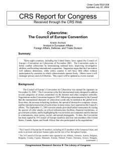 CRS Report for Congress Cybercrime: The Council of Europe Convention