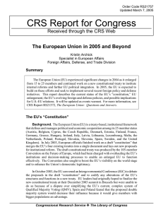 CRS Report for Congress The European Union in 2005 and Beyond Summary