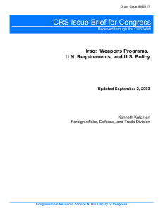 CRS Issue Brief for Congress Iraq: Weapons Programs, Updated September 2, 2003