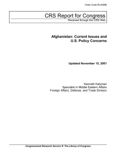 CRS Report for Congress Afghanistan: Current Issues and U.S. Policy Concerns