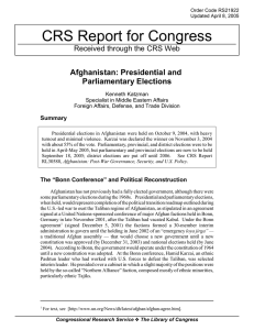 CRS Report for Congress Afghanistan: Presidential and Parliamentary Elections