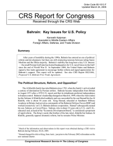 CRS Report for Congress Bahrain:  Key Issues for U.S. Policy Summary