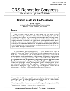 CRS Report for Congress Islam in South and Southeast Asia Summary