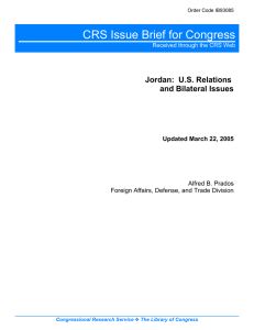 CRS Issue Brief for Congress Jordan:  U.S. Relations and Bilateral Issues