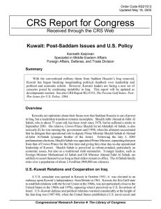 CRS Report for Congress Kuwait: Post-Saddam Issues and U.S. Policy Summary