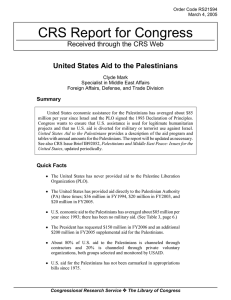 CRS Report for Congress United States Aid to the Palestinians Summary