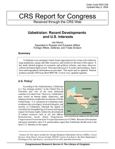 CRS Report for Congress Uzbekistan: Recent Developments and U.S. Interests