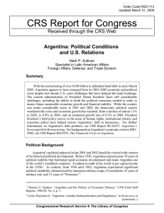 CRS Report for Congress Argentina: Political Conditions and U.S. Relations