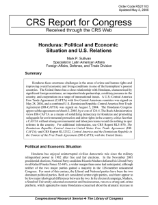 CRS Report for Congress Honduras: Political and Economic Situation and U.S. Relations