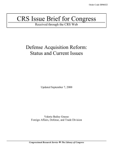 CRS Issue Brief for Congress Defense Acquisition Reform: Status and Current Issues